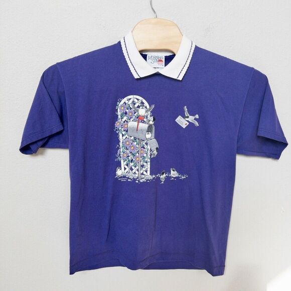 Vintage 1980’s Morning Sun Shirt Purple Birdie‎ Express Womens Large USA Made - Picture 1 of 8